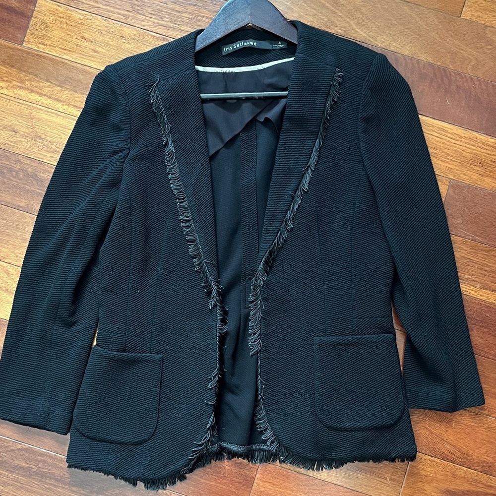Vintage Iris Setlakwe Black Blazer with Fringe Detail Size 4